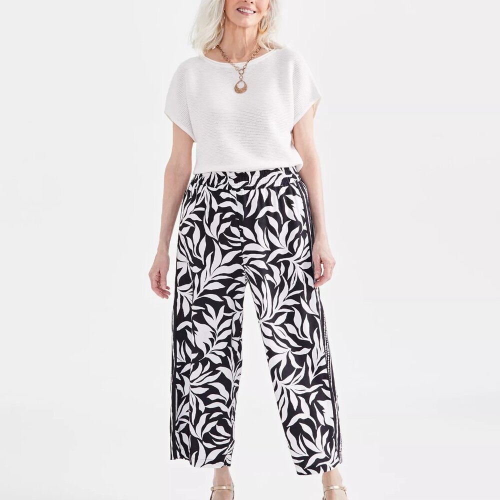 Style & Co Pants Pull On Wide Leg‎ Crop Medium Linen Blend Tropical Lagenlook